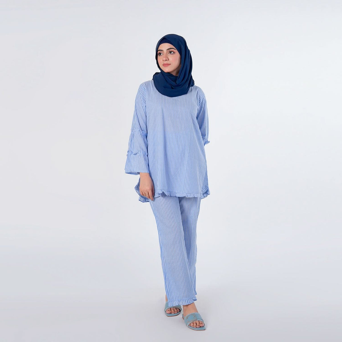 Women's Stripe Western Co-Ord Set - Blue, Women Co-Ord Set, Chase Value, Chase Value