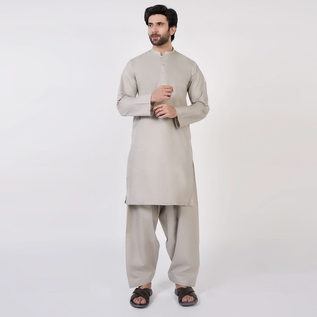 Men's Slim Fit Plain Kurta Shalwar Suit - Olive, Men's Shalwar Kameez, Chase Value, Chase Value