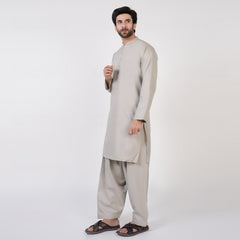 Men's Slim Fit Plain Kurta Shalwar Suit - Olive