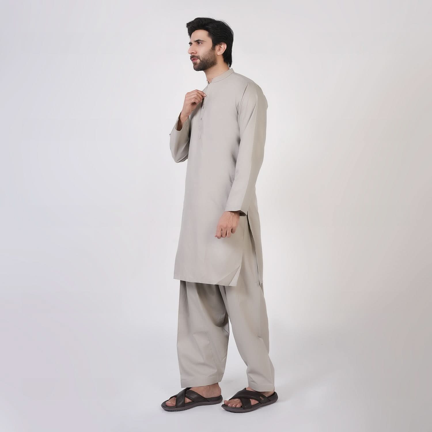 Men's Slim Fit Plain Kurta Shalwar Suit - Olive, Men's Shalwar Kameez, Chase Value, Chase Value