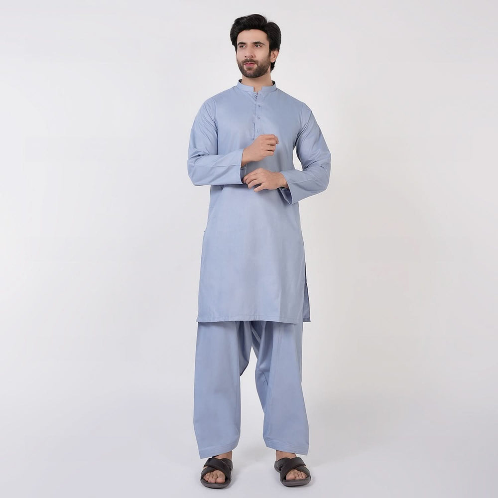 Men's Slim Fit Plain Kurta Shalwar Suit - Grey, Men's Shalwar Kameez, Chase Value, Chase Value