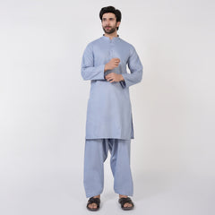 Men's Slim Fit Plain Kurta Shalwar Suit - Grey
