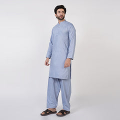Men's Slim Fit Plain Kurta Shalwar Suit - Grey
