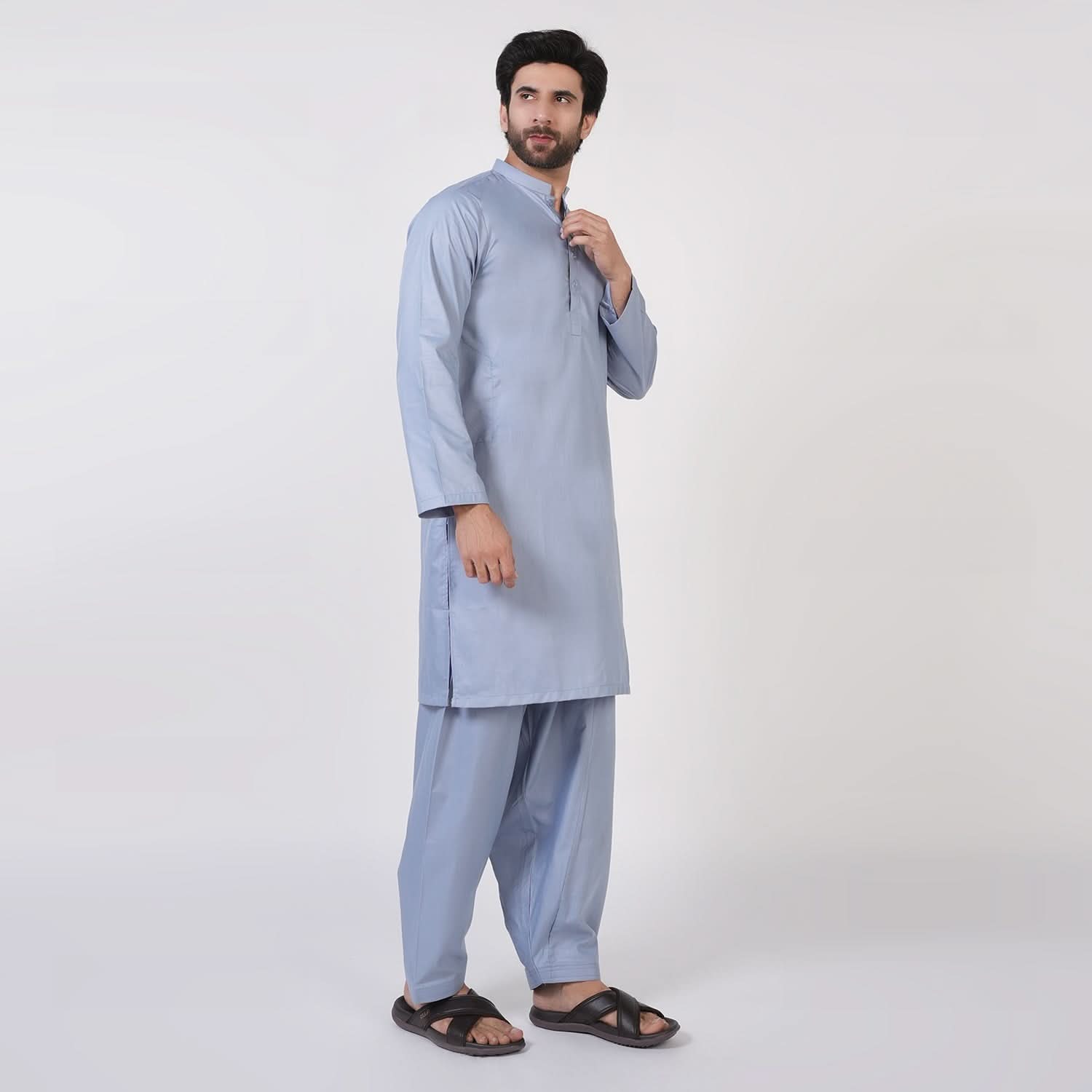 Men's Slim Fit Plain Kurta Shalwar Suit - Grey, Men's Shalwar Kameez, Chase Value, Chase Value