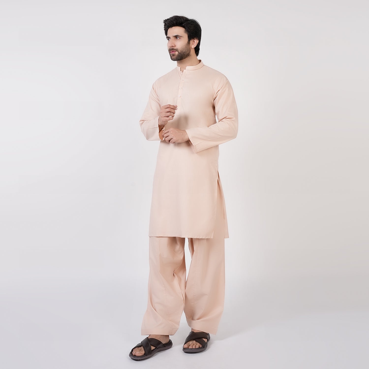 Men's Slim Fit Plain Kurta Shalwar Suit - Fawn, Men's Shalwar Kameez, Chase Value, Chase Value