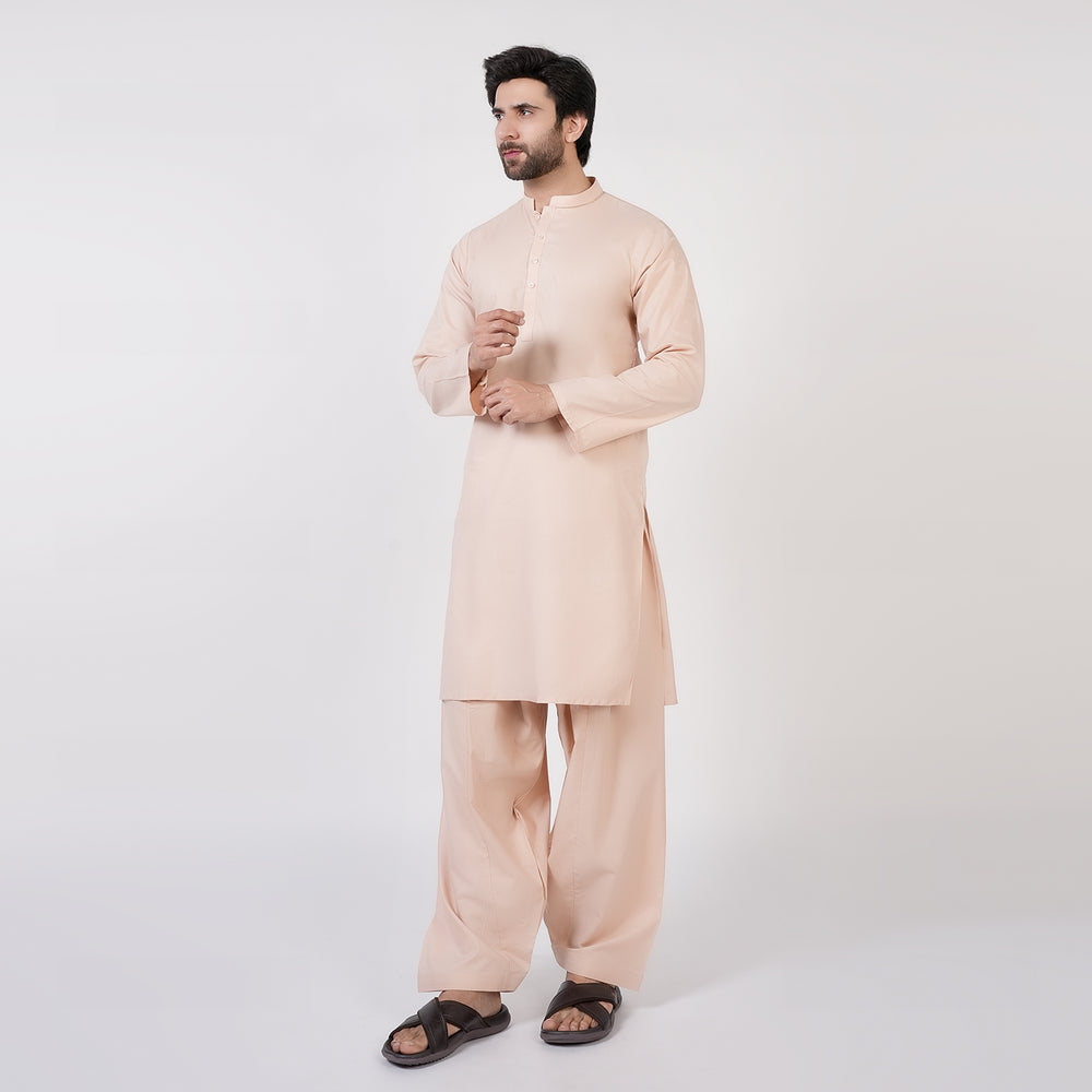 Men's Slim Fit Plain Kurta Shalwar Suit - Fawn, Men's Shalwar Kameez, Chase Value, Chase Value