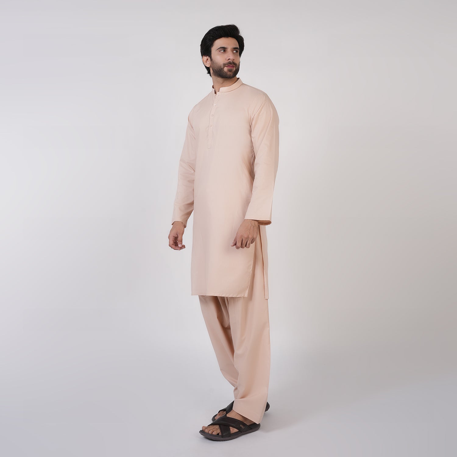 Men's Slim Fit Plain Kurta Shalwar Suit - Fawn, Men's Shalwar Kameez, Chase Value, Chase Value