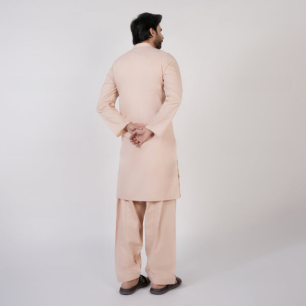 Men's Slim Fit Plain Kurta Shalwar Suit - Fawn
