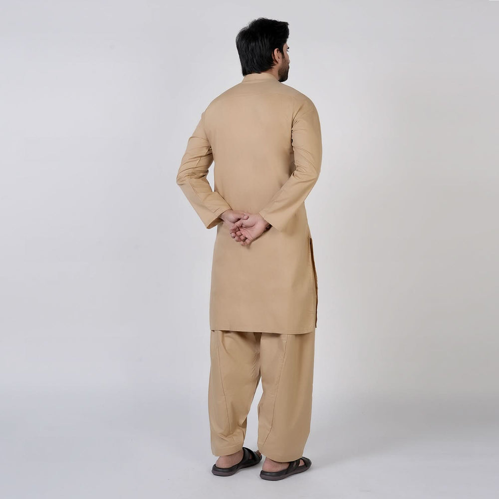 Men's Slim Fit Plain Kurta Shalwar Suit - Brown, Men's Shalwar Kameez, Chase Value, Chase Value