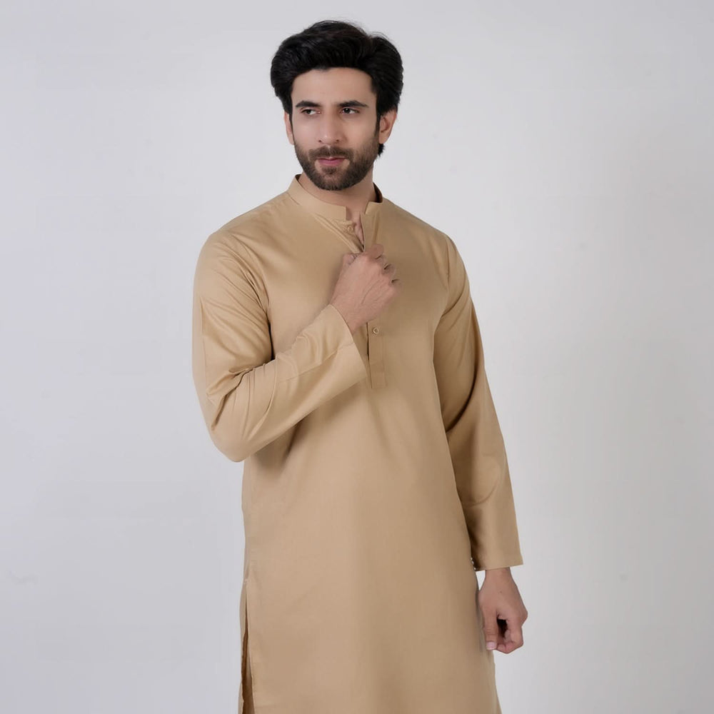 Men's Slim Fit Plain Kurta Shalwar Suit - Brown, Men's Shalwar Kameez, Chase Value, Chase Value