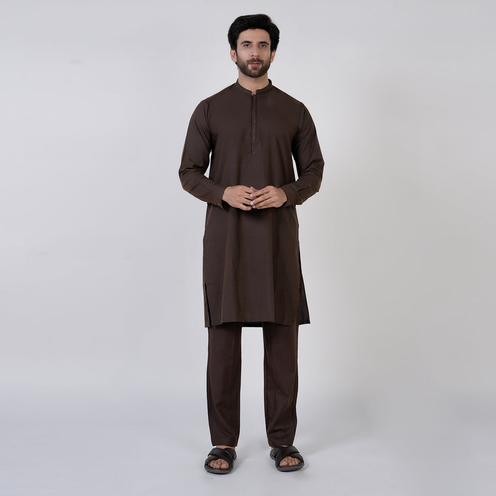 Eminent Men's Embroidered Kurta Pajama Suit - Chocolate, Men's Shalwar Kameez, Eminent, Chase Value