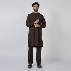 Eminent Men's Embroidered Kurta Pajama Suit - Chocolate