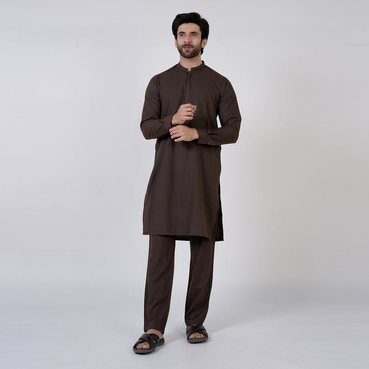 Eminent Men's Embroidered Kurta Pajama Suit - Chocolate, Men's Shalwar Kameez, Eminent, Chase Value