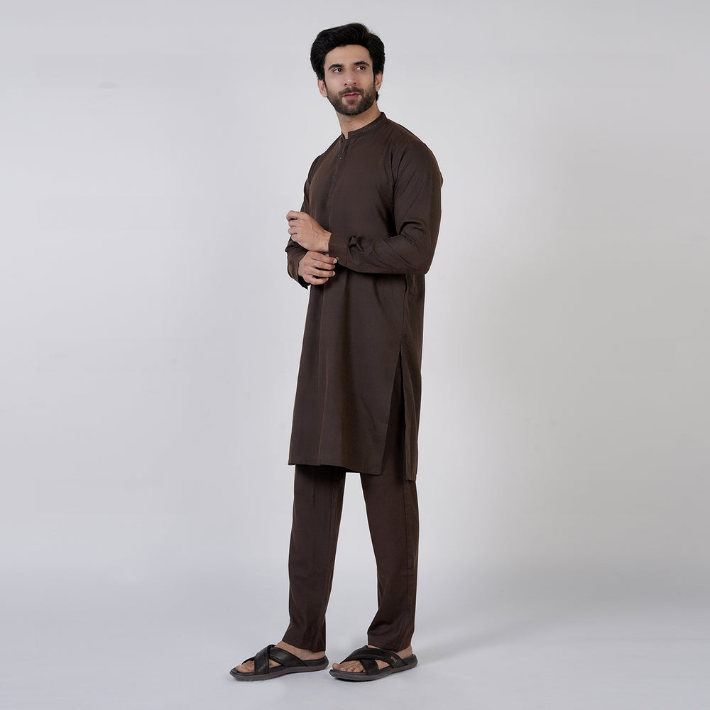 Eminent Men's Embroidered Kurta Pajama Suit - Chocolate, Men's Shalwar Kameez, Eminent, Chase Value