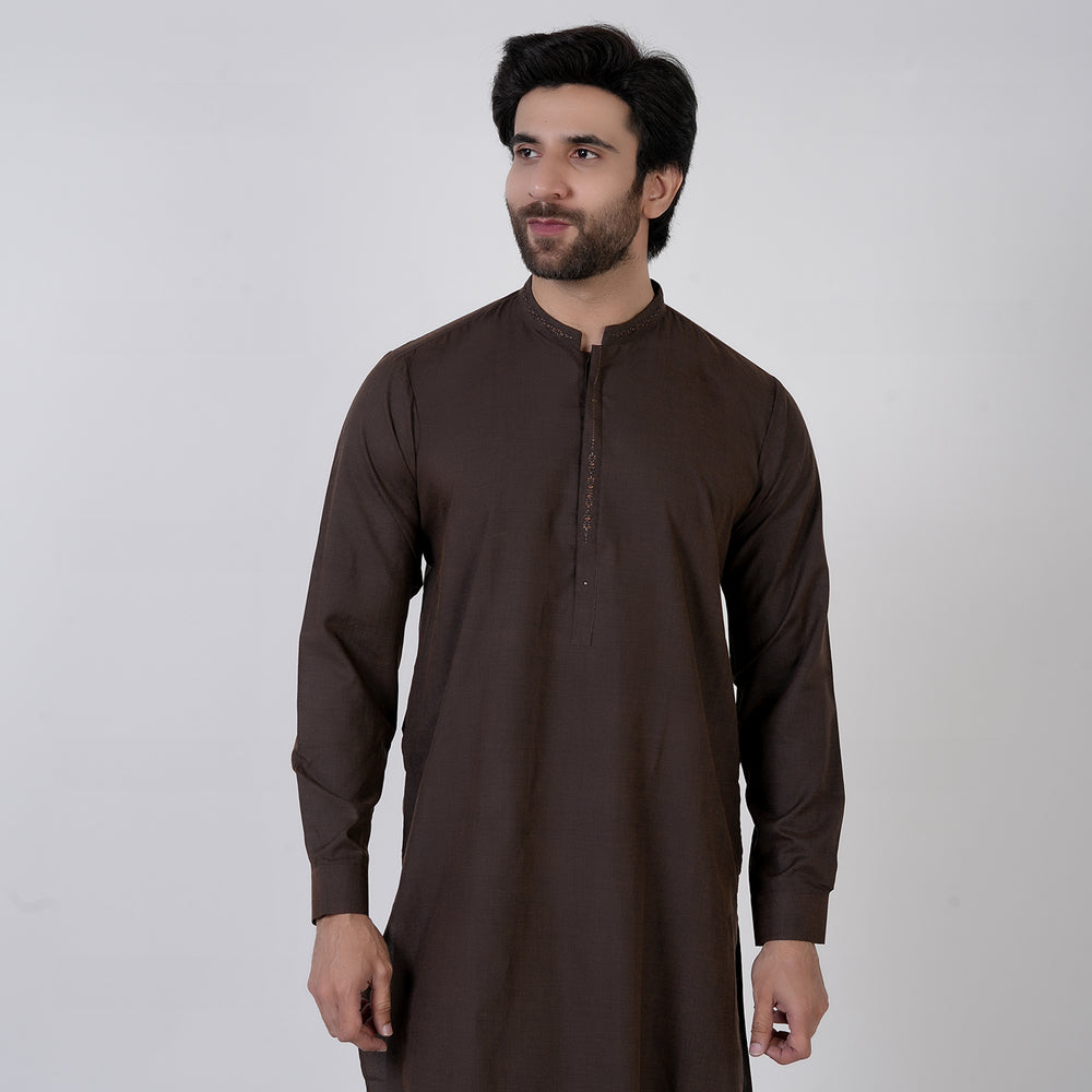 Eminent Men's Embroidered Kurta Pajama Suit - Chocolate, Men's Shalwar Kameez, Eminent, Chase Value