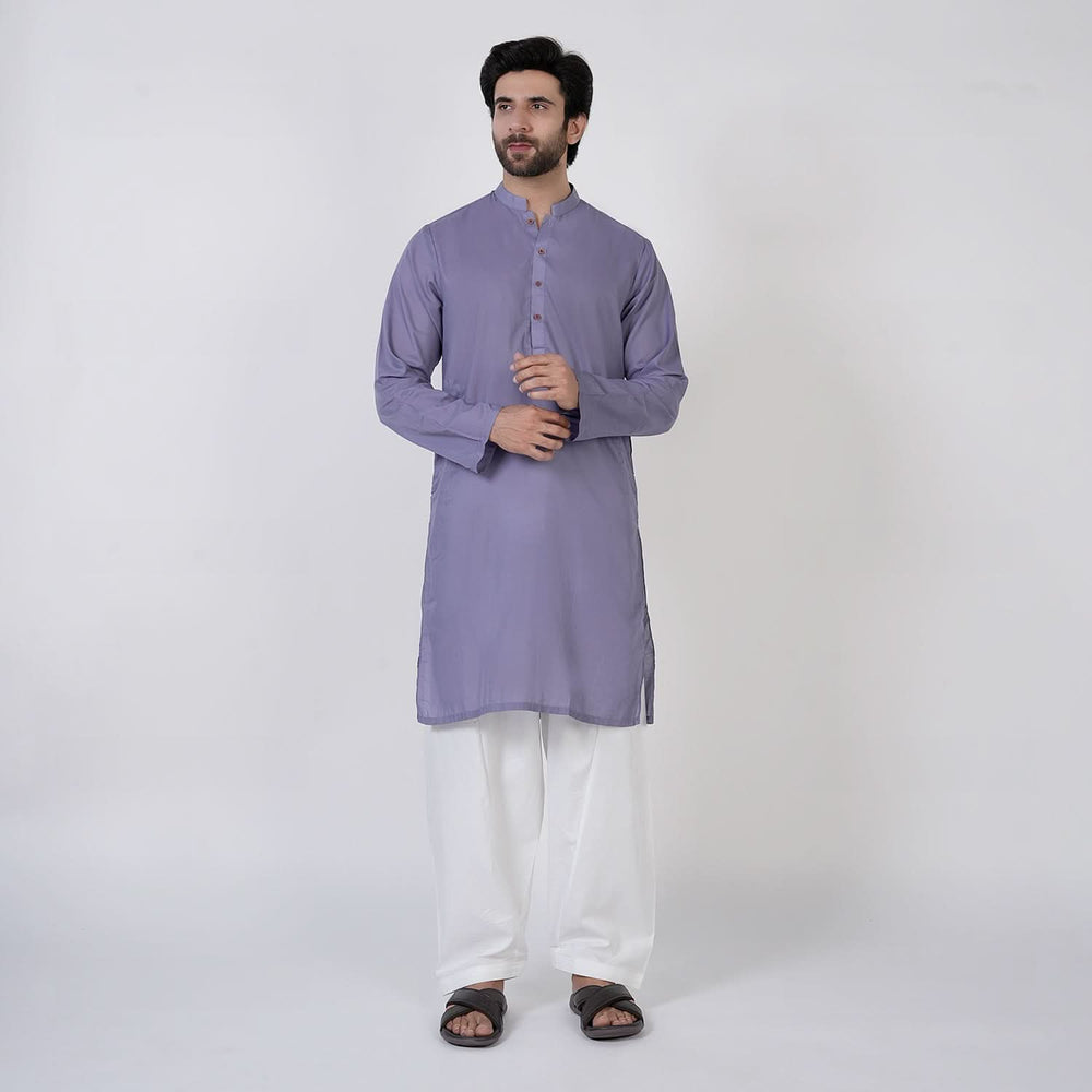 Men's Slim Fit Stitched Plain Kurta - Light Purple, Men's Kurtas, Chase Value, Chase Value
