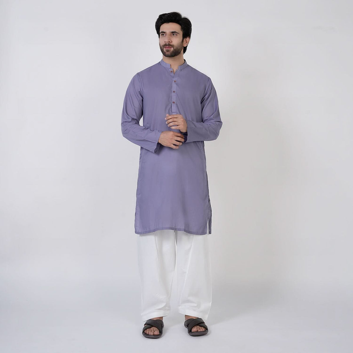 Men's Slim Fit Stitched Plain Kurta - Light Purple, Men's Kurtas, Chase Value, Chase Value