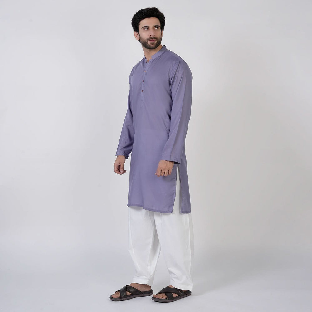 Men's Slim Fit Stitched Plain Kurta - Light Purple, Men's Kurtas, Chase Value, Chase Value