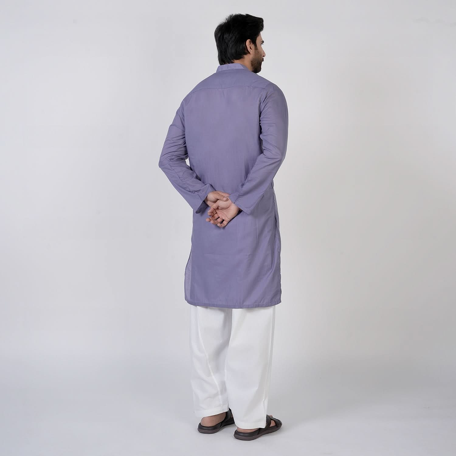 Men's Slim Fit Stitched Plain Kurta - Light Purple, Men's Kurtas, Chase Value, Chase Value
