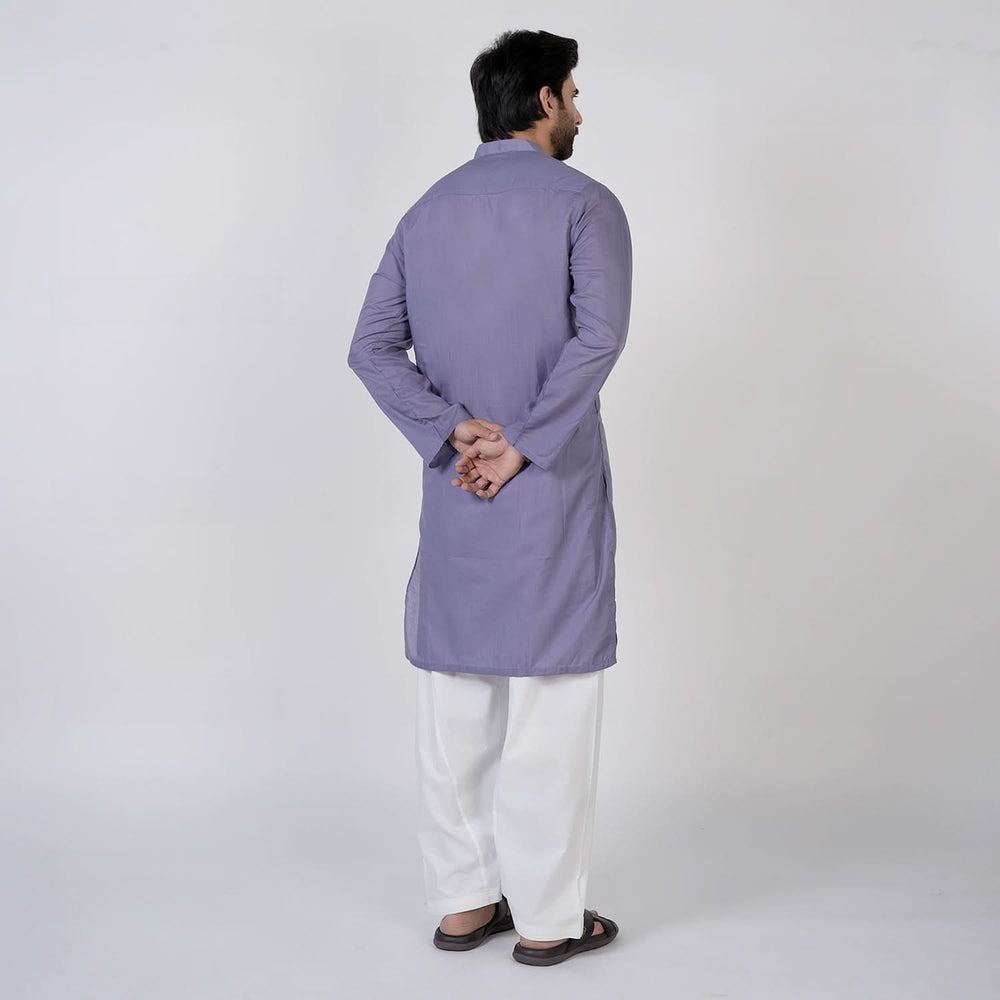 Men's Slim Fit Stitched Plain Kurta - Light Purple, Men's Kurtas, Chase Value, Chase Value