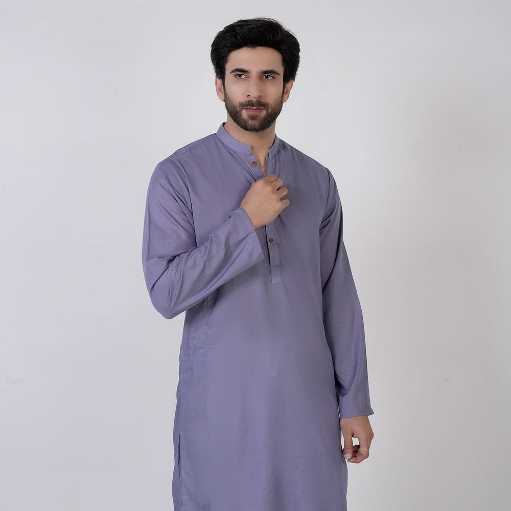 Men's Slim Fit Stitched Plain Kurta - Light Purple, Men's Kurtas, Chase Value, Chase Value