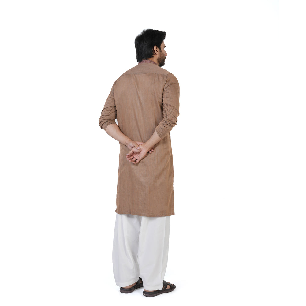 Men's Slim Fit Embroidered Kurta - Brown, Men's Kurtas, Chase Value, Chase Value