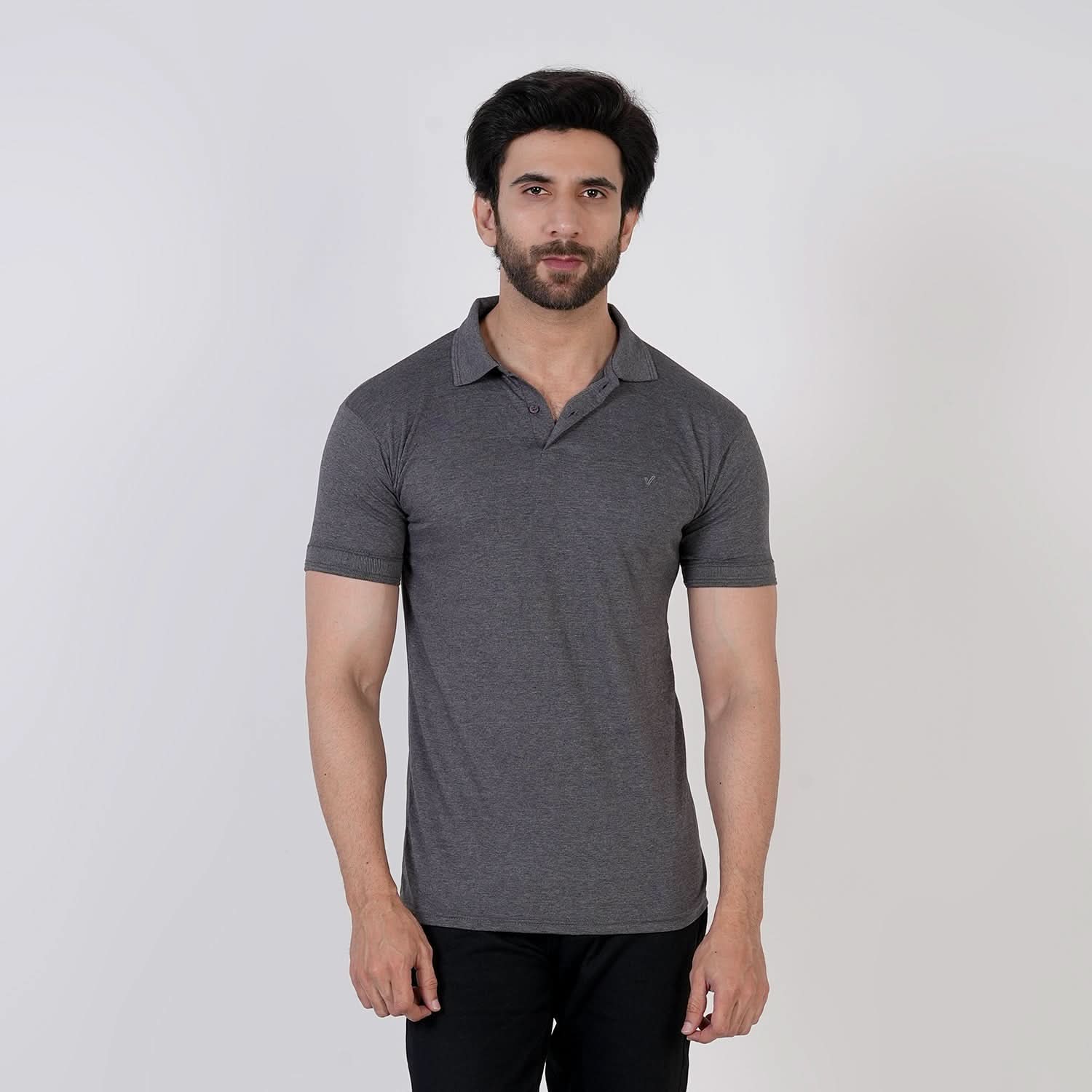 Valuable Men's Polo Half Sleeves Logo T-Shirt - Charcoal, Men's T-Shirts & Polos, Chase Value, Chase Value