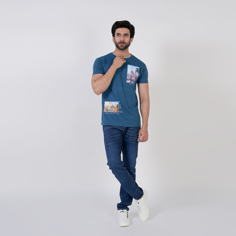 Men's Half Sleeves Printed T-Shirt - Steel Green, Men's T-Shirts & Polos, Chase Value, Chase Value
