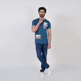 Men's Half Sleeves Printed T-Shirt - Steel Green, Men's T-Shirts & Polos, Chase Value, Chase Value
