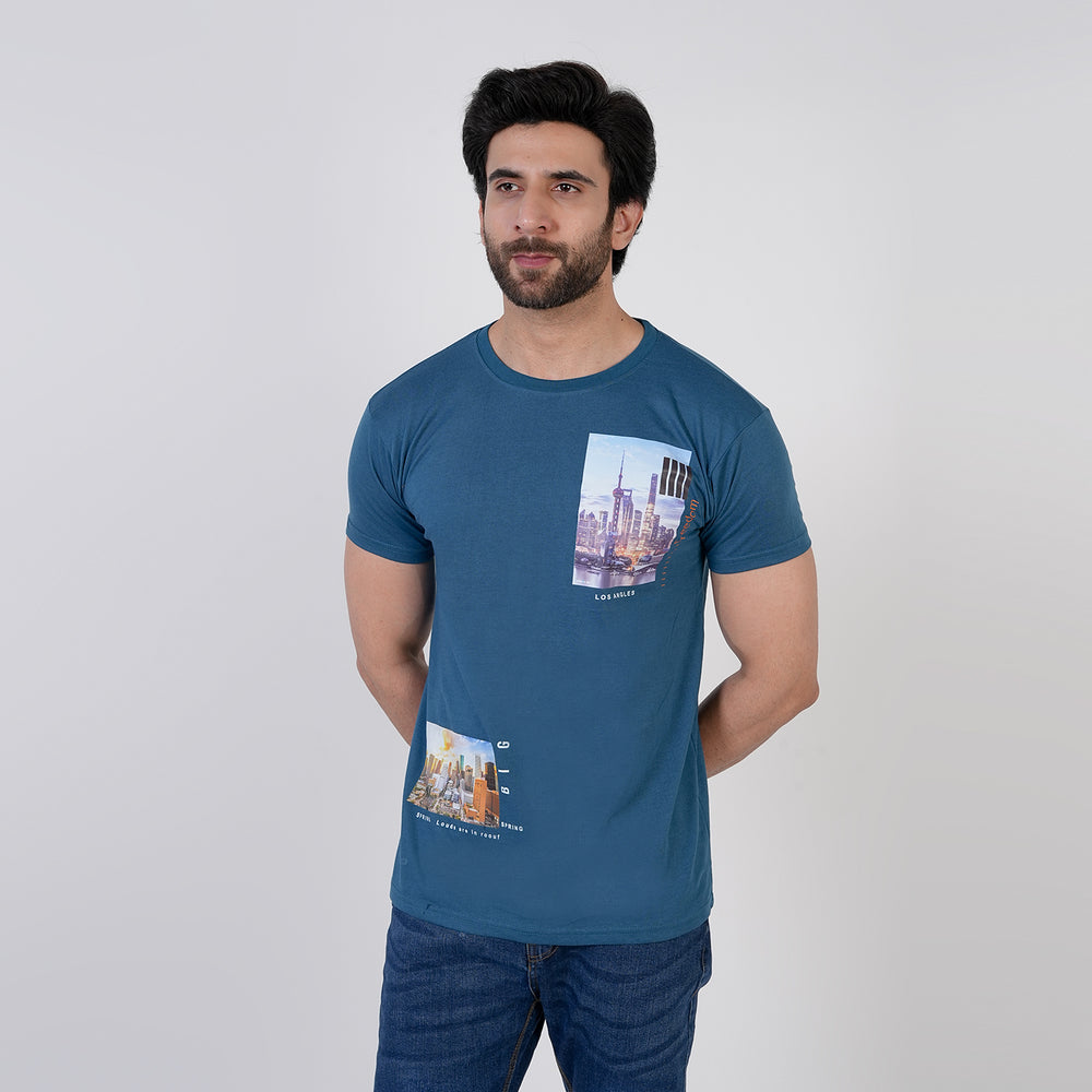 Men's Half Sleeves Printed T-Shirt - Steel Green, Men's T-Shirts & Polos, Chase Value, Chase Value