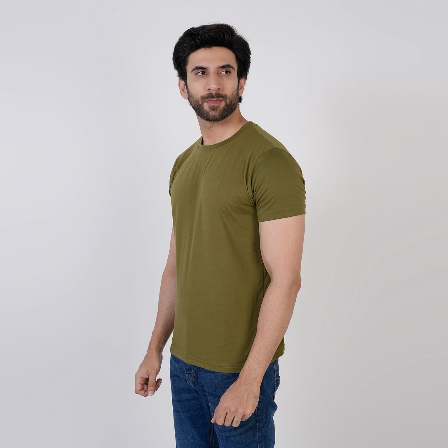 Men's Half Sleeves Round Neck T-Shirt - Olive Green, Men's T-Shirts & Polos, Chase Value, Chase Value