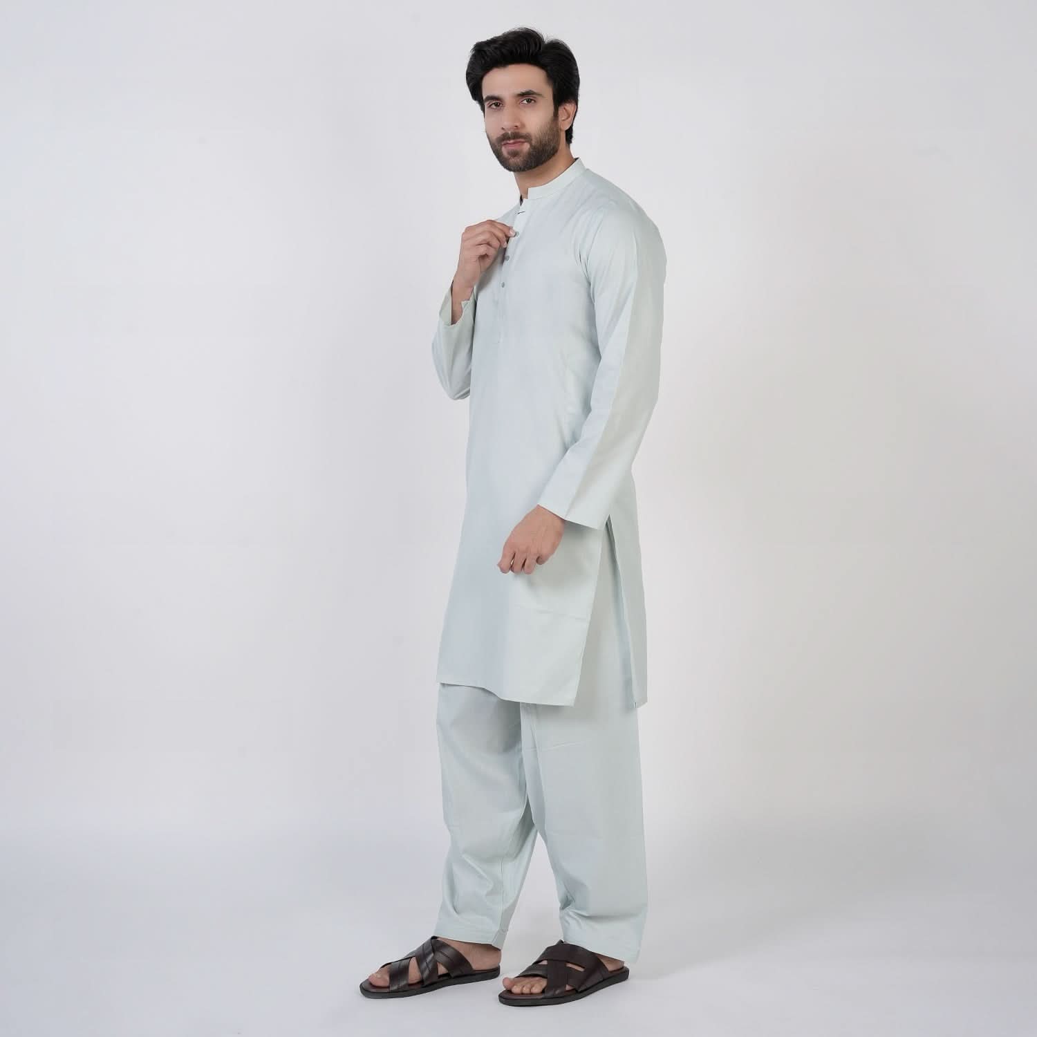 Men's Slim Fit Plain Kurta Shalwar Suit - Mint Green, Men's Shalwar Kameez, Chase Value, Chase Value