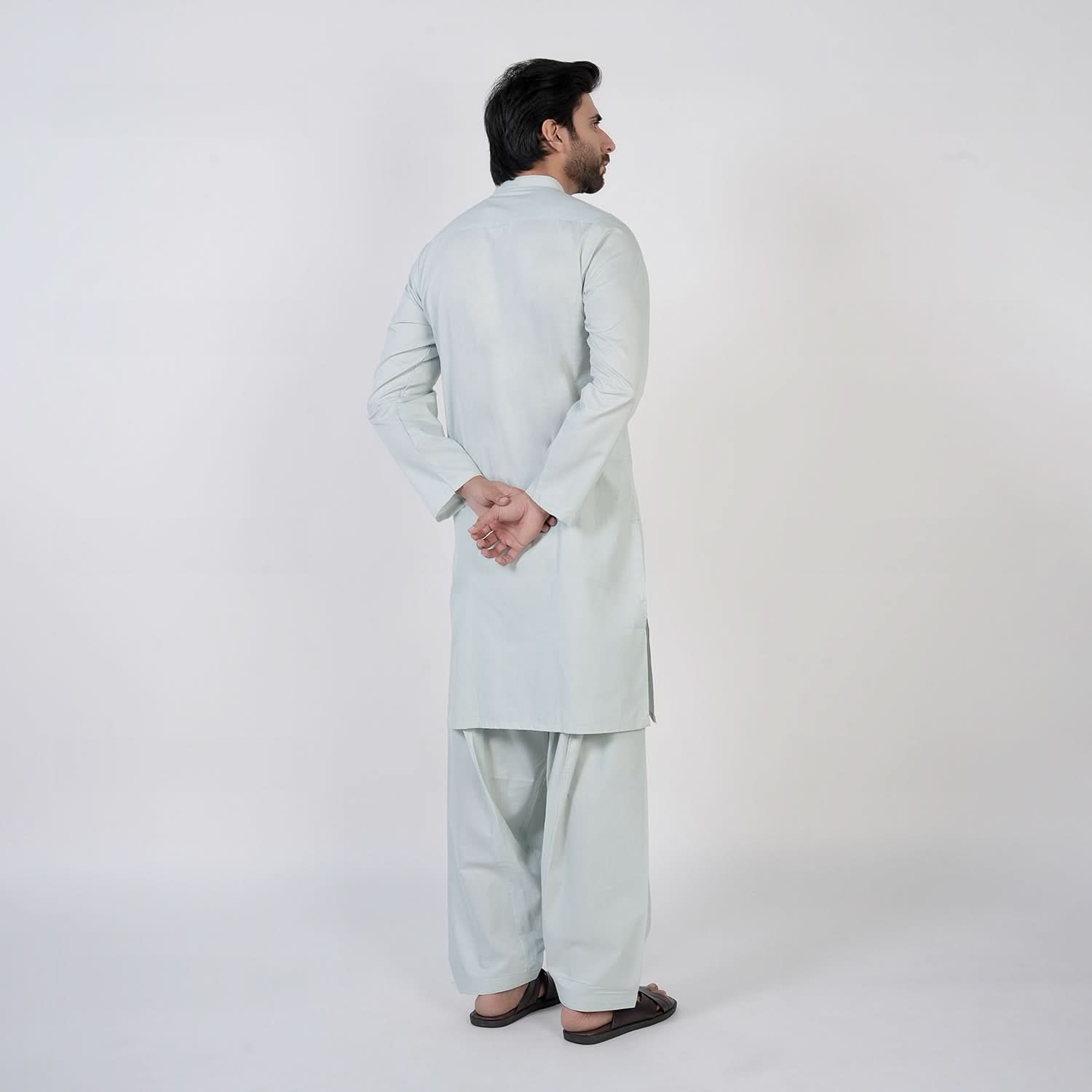Men's Slim Fit Plain Kurta Shalwar Suit - Mint Green, Men's Shalwar Kameez, Chase Value, Chase Value