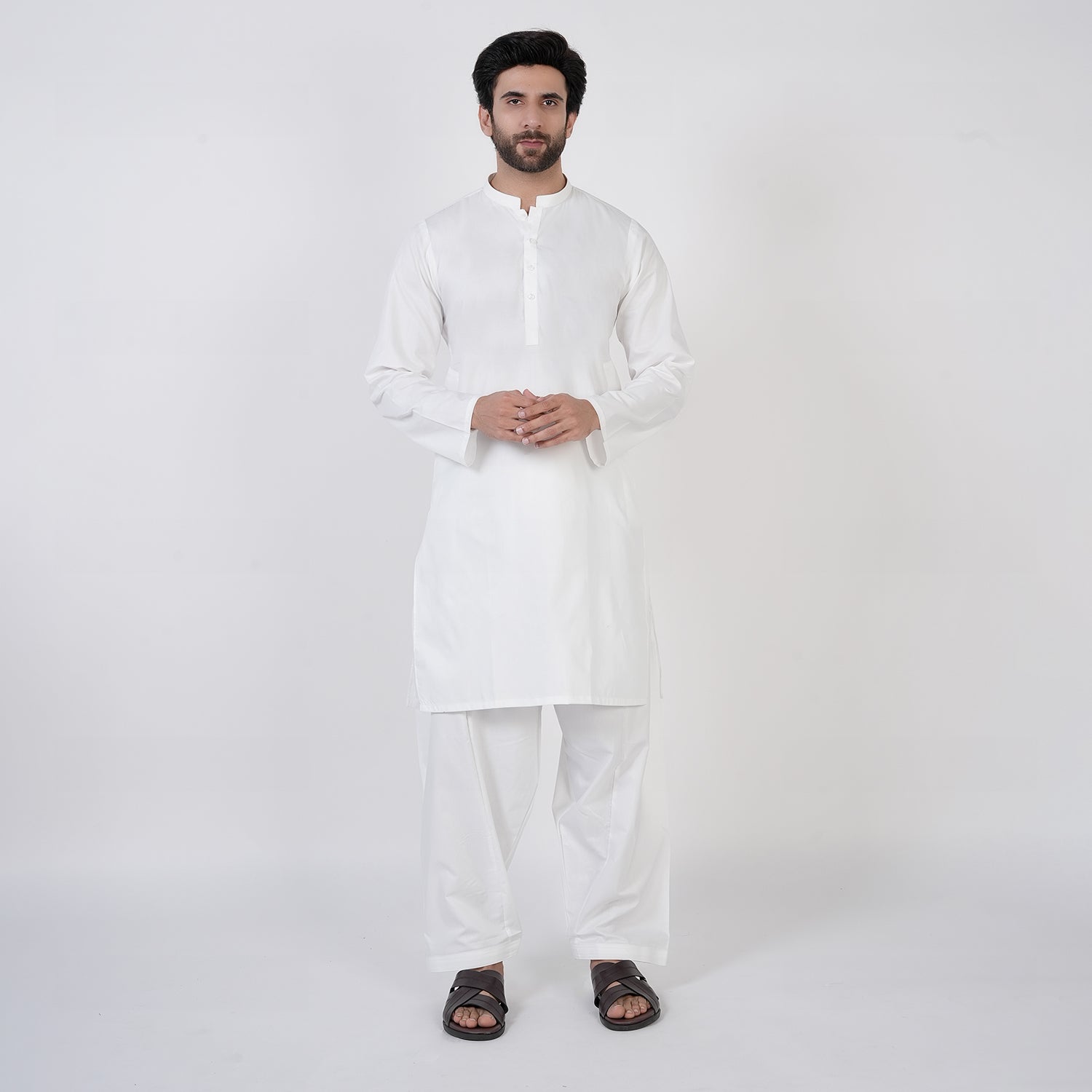 Men's Slim Fit Plain Kurta Shalwar Suit - White, Men's Shalwar Kameez, Chase Value, Chase Value