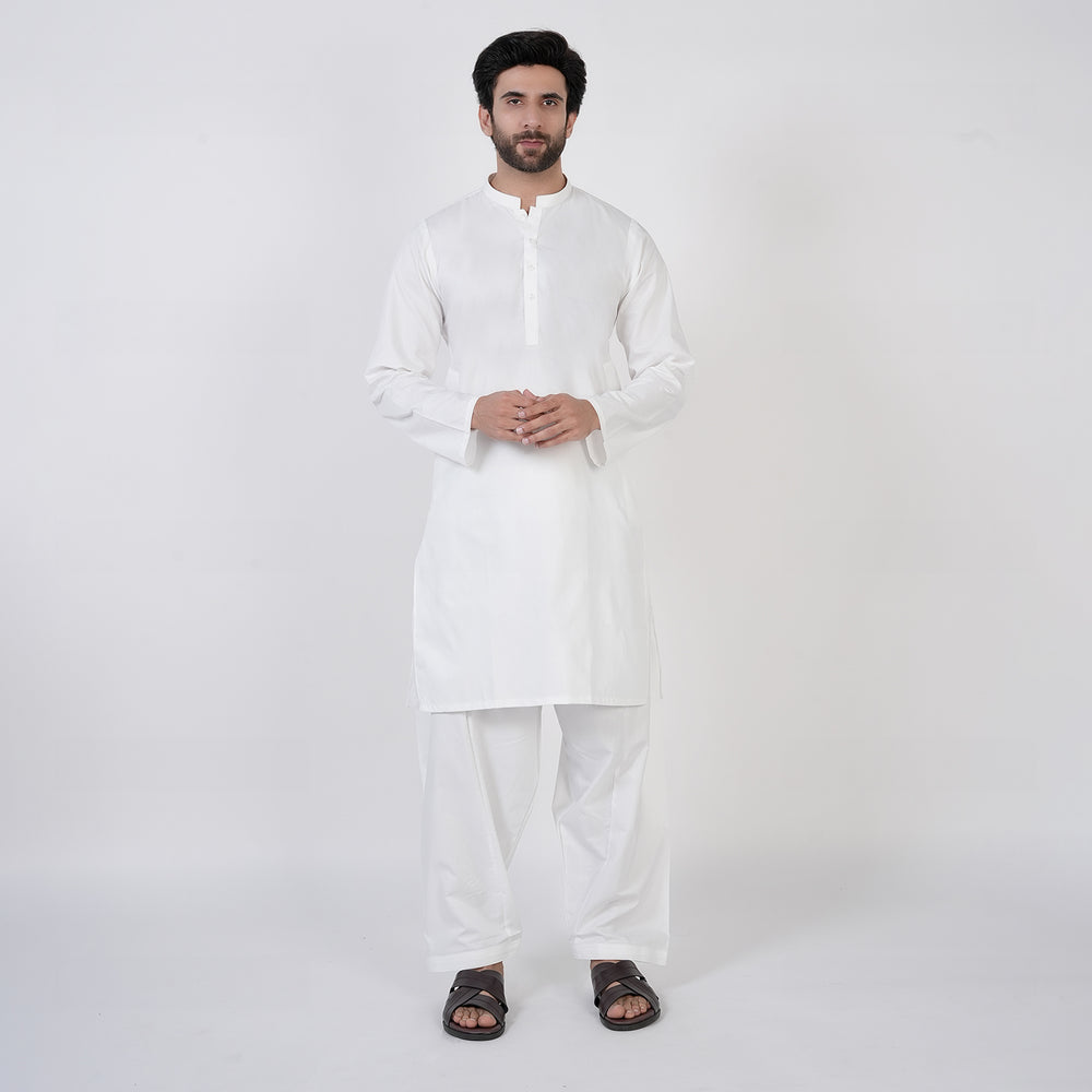 Men's Slim Fit Plain Kurta Shalwar Suit - White, Men's Shalwar Kameez, Chase Value, Chase Value