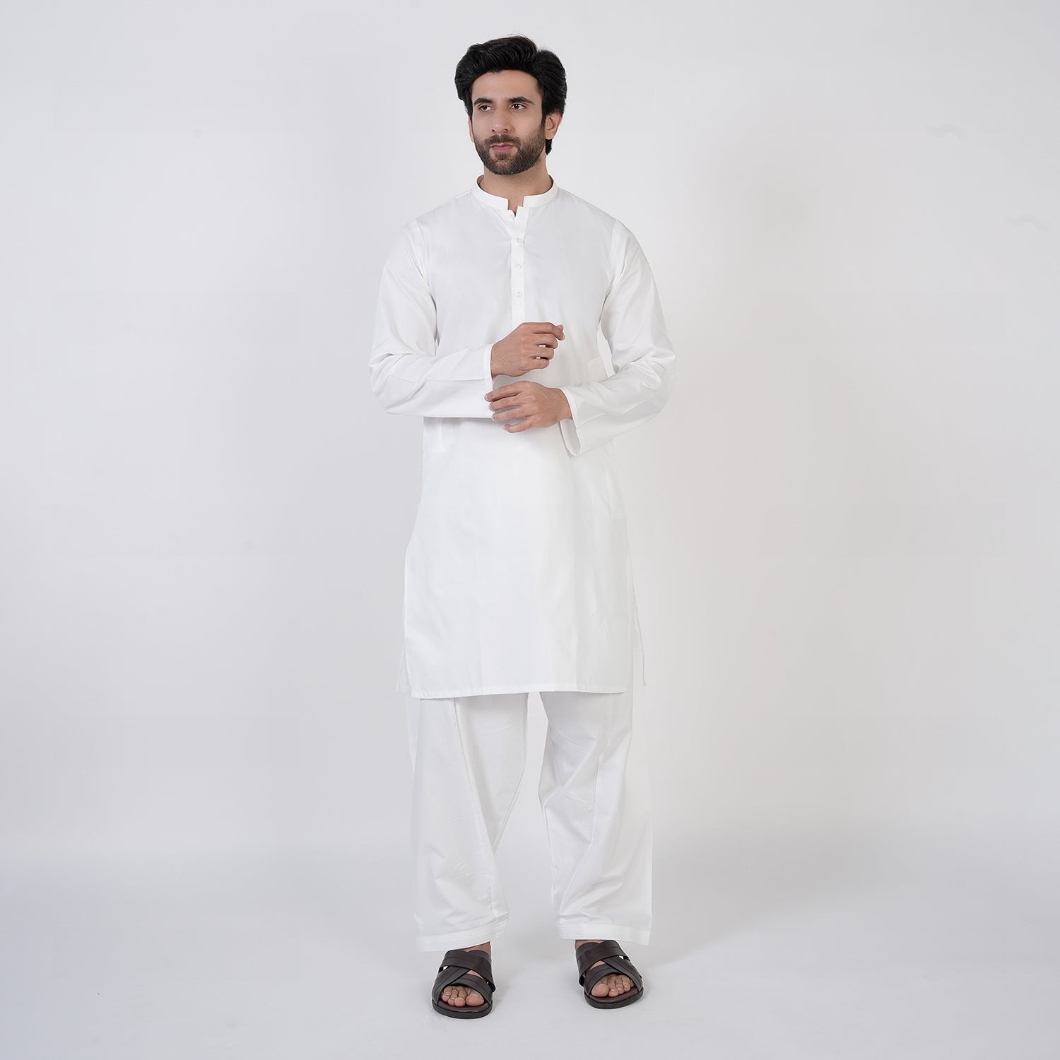 Men's Slim Fit Plain Kurta Shalwar Suit - White, Men's Shalwar Kameez, Chase Value, Chase Value