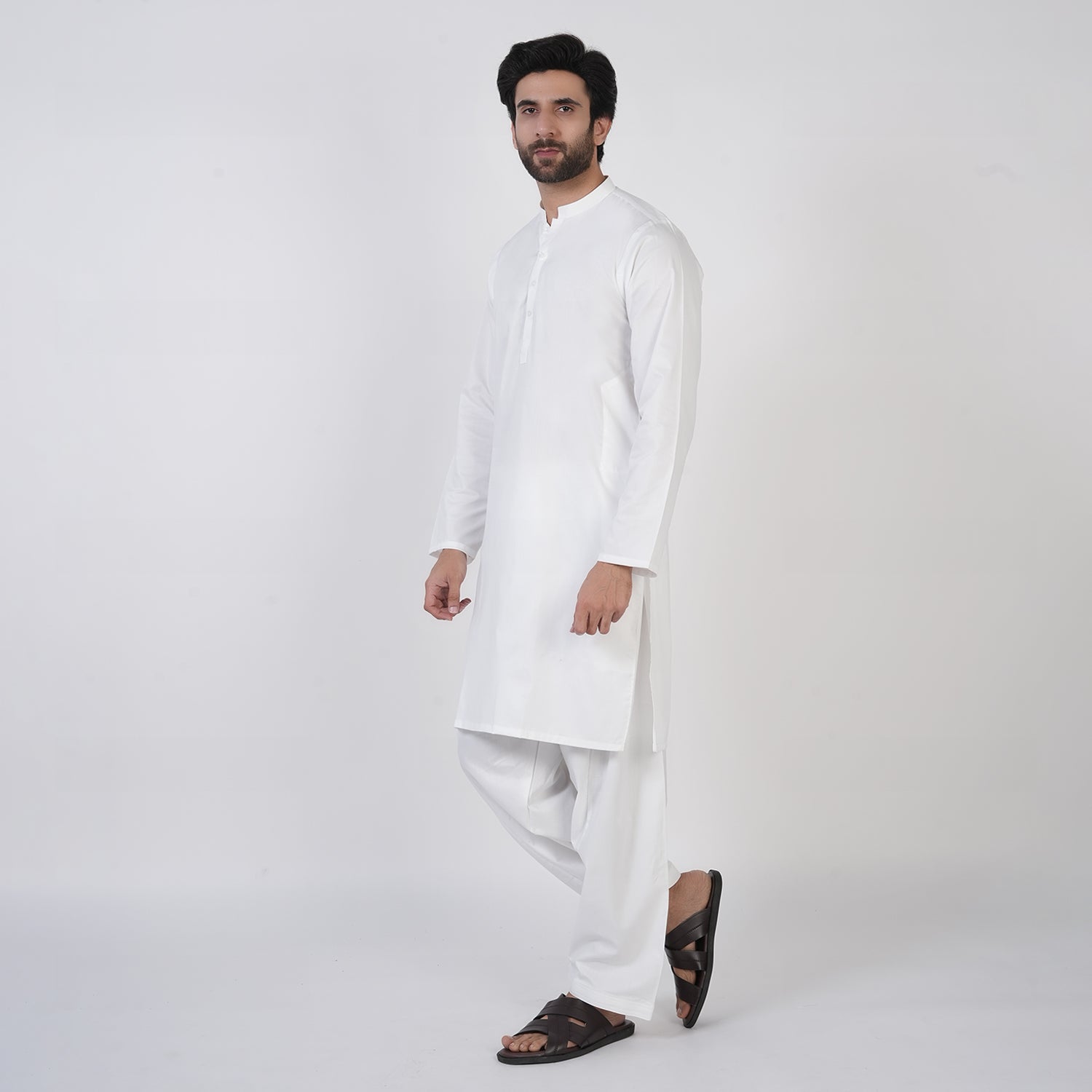 Men's Slim Fit Plain Kurta Shalwar Suit - White, Men's Shalwar Kameez, Chase Value, Chase Value