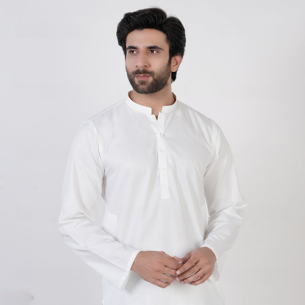 Men's Slim Fit Plain Kurta Shalwar Suit - White, Men's Shalwar Kameez, Chase Value, Chase Value