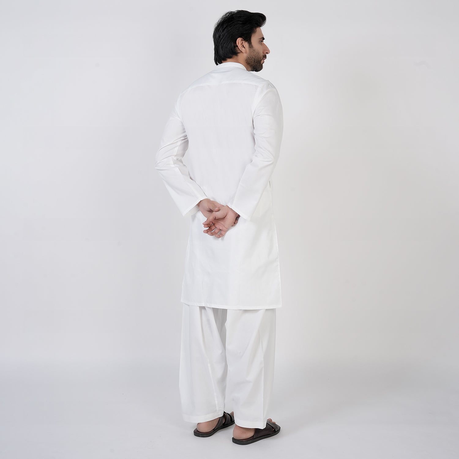 Men's Slim Fit Plain Kurta Shalwar Suit - White, Men's Shalwar Kameez, Chase Value, Chase Value