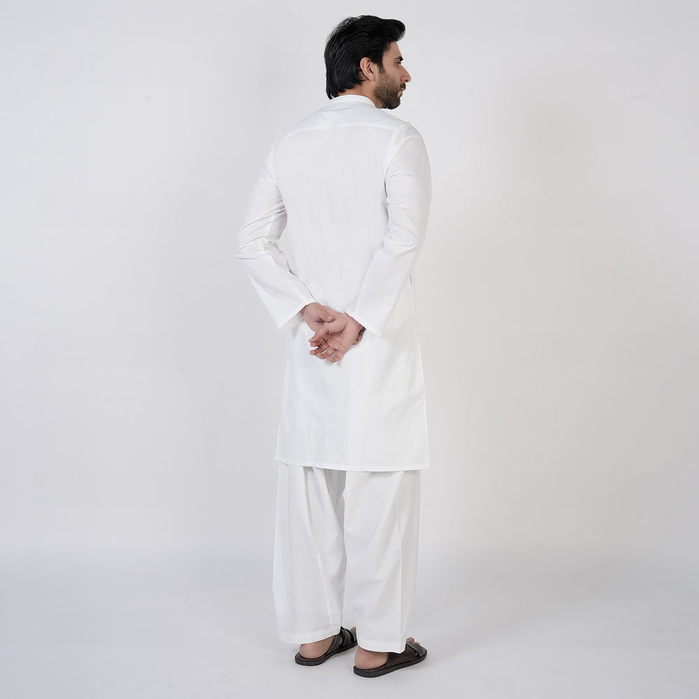 Men's Slim Fit Plain Kurta Shalwar Suit - White, Men's Shalwar Kameez, Chase Value, Chase Value