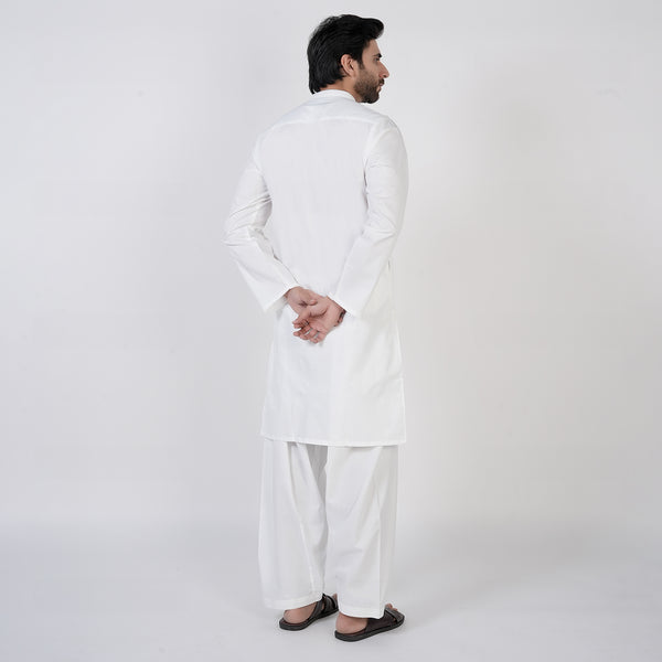 Men's Slim Fit Plain Kurta Shalwar Suit - White