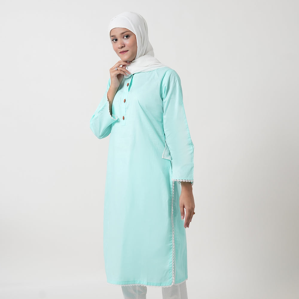 Women's Dyed Kurti - Cyan, Women Ready Kurtis, Chase Value, Chase Value