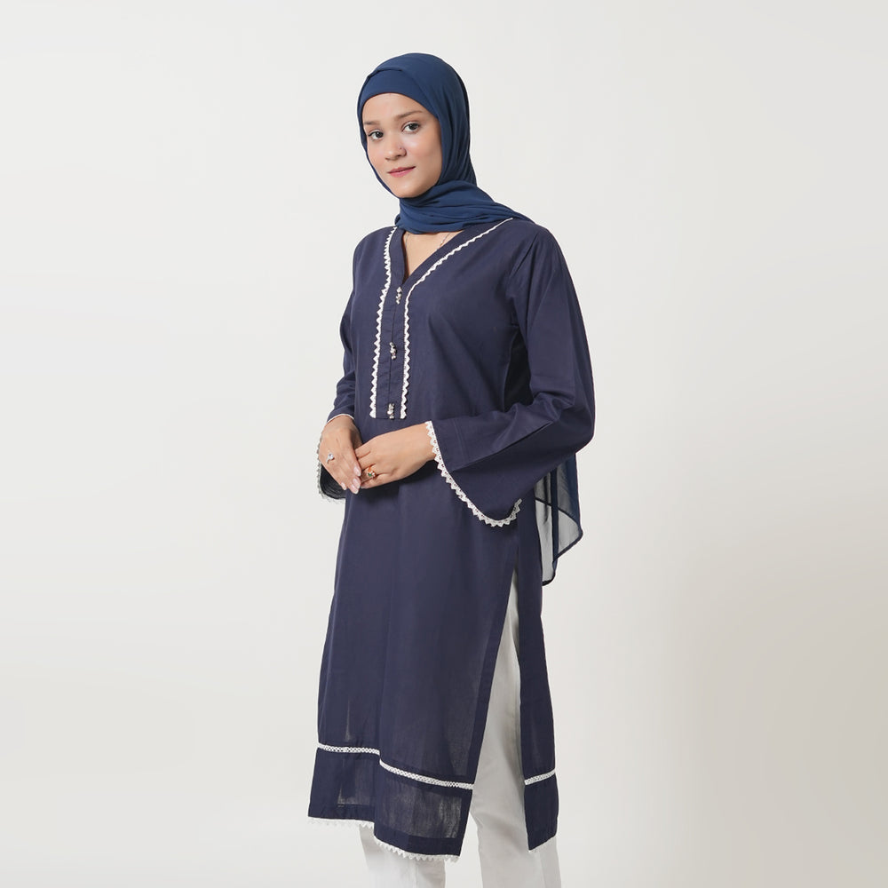 Women's Dyed Kurti - Navy Blue, Women Ready Kurtis, Chase Value, Chase Value