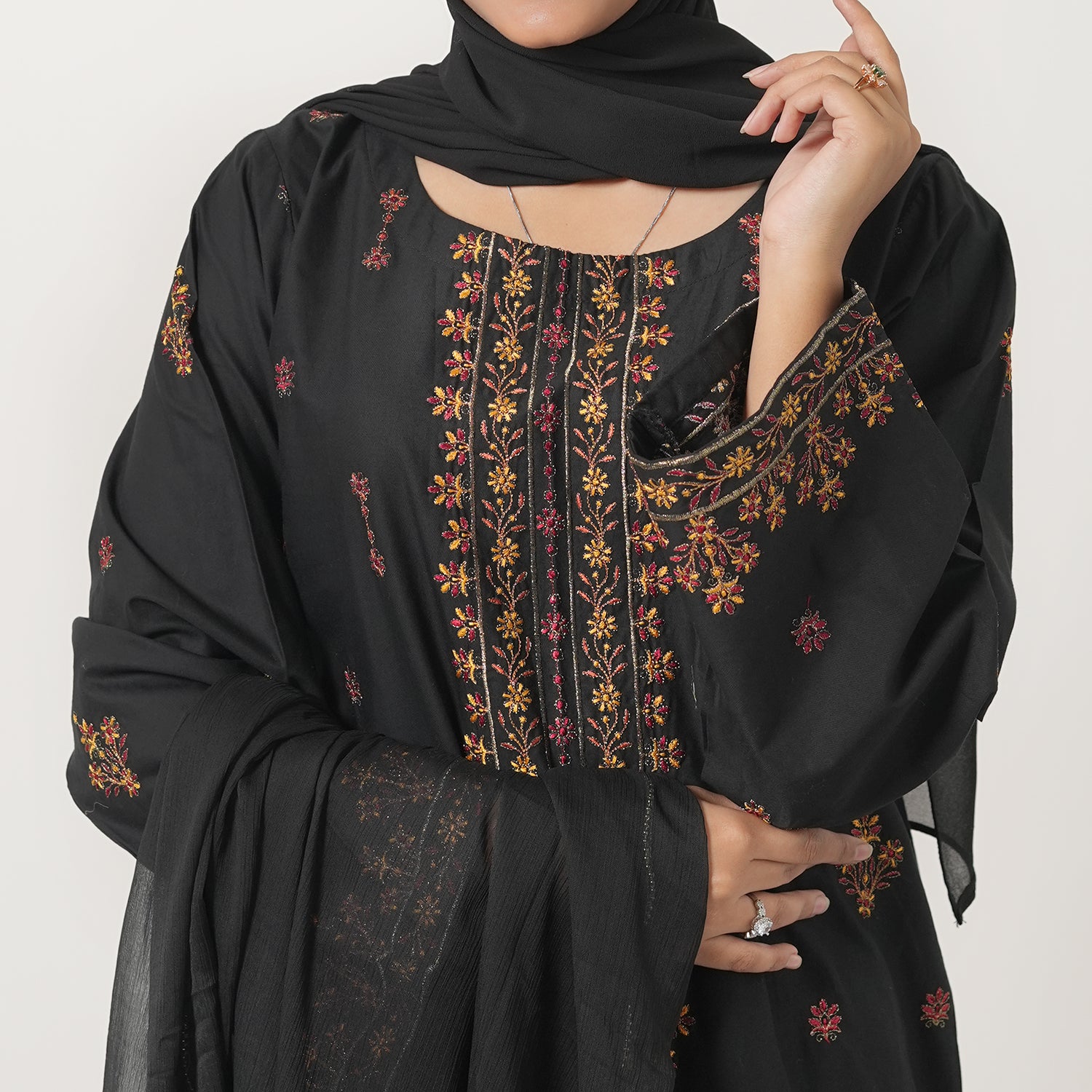 Women's Cotton Embroidered 2Pcs Suit - Black, Women Shalwar Suits, Chase Value, Chase Value