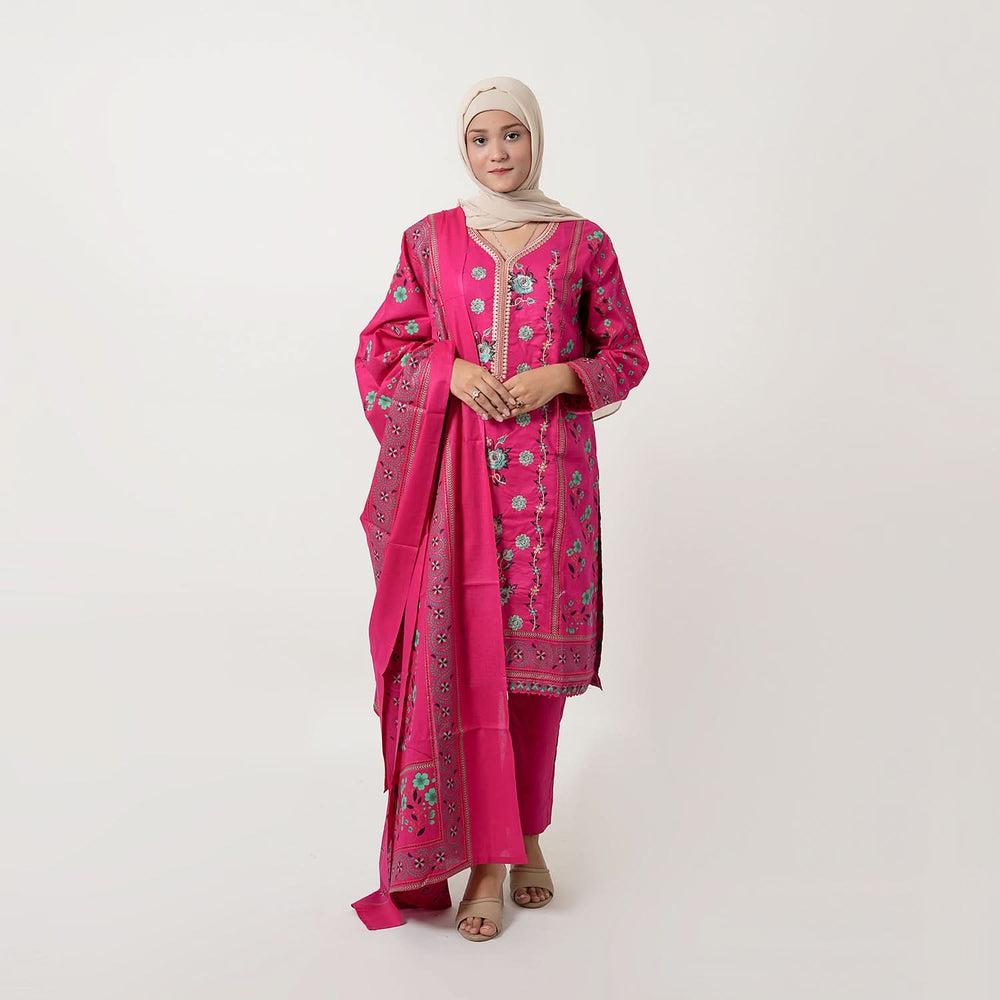 Women's Printed Stitched 3 PCS Suit - Pink, Women Shalwar Suits, Chase Value, Chase Value