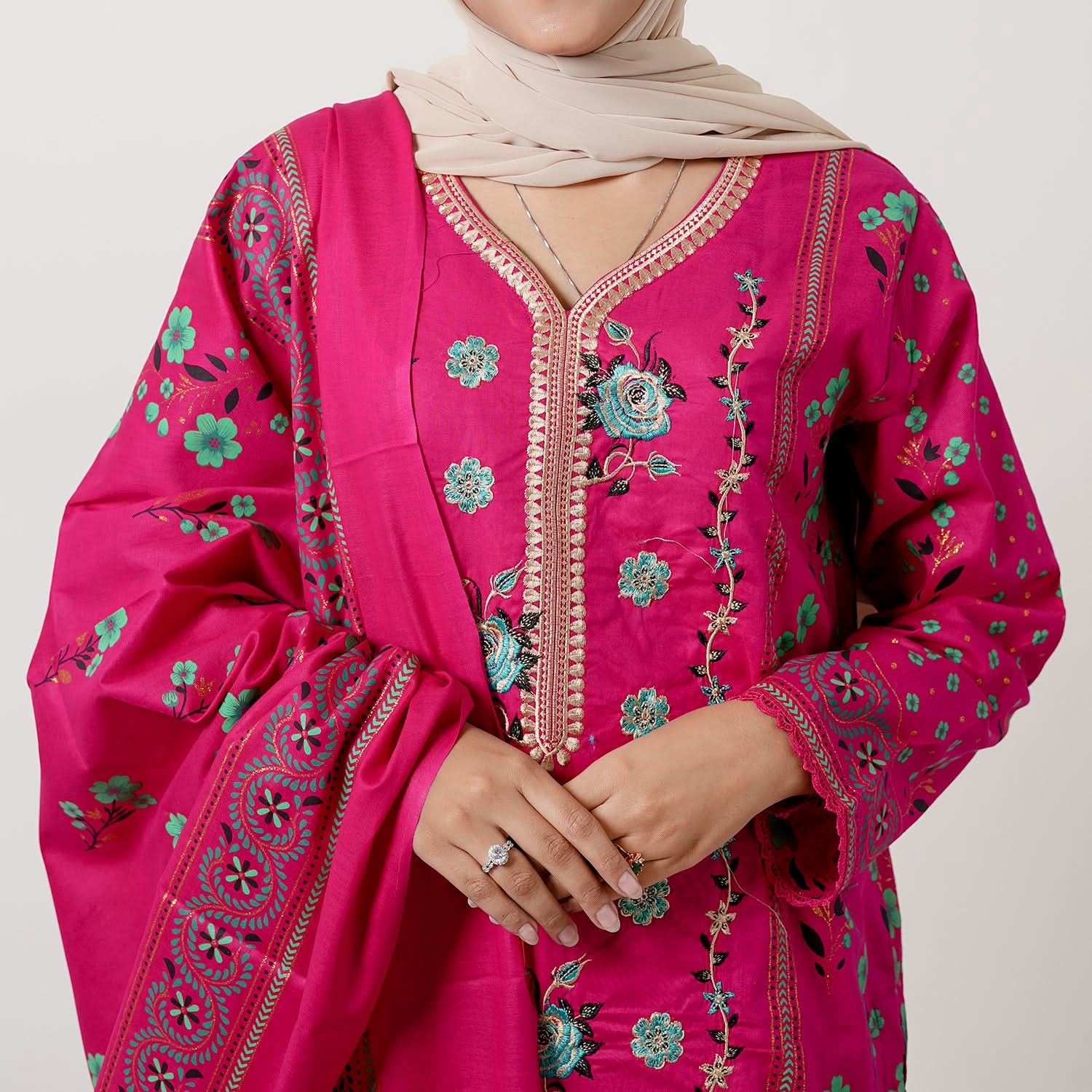 Women's Printed Stitched 3 PCS Suit - Pink, Women Shalwar Suits, Chase Value, Chase Value