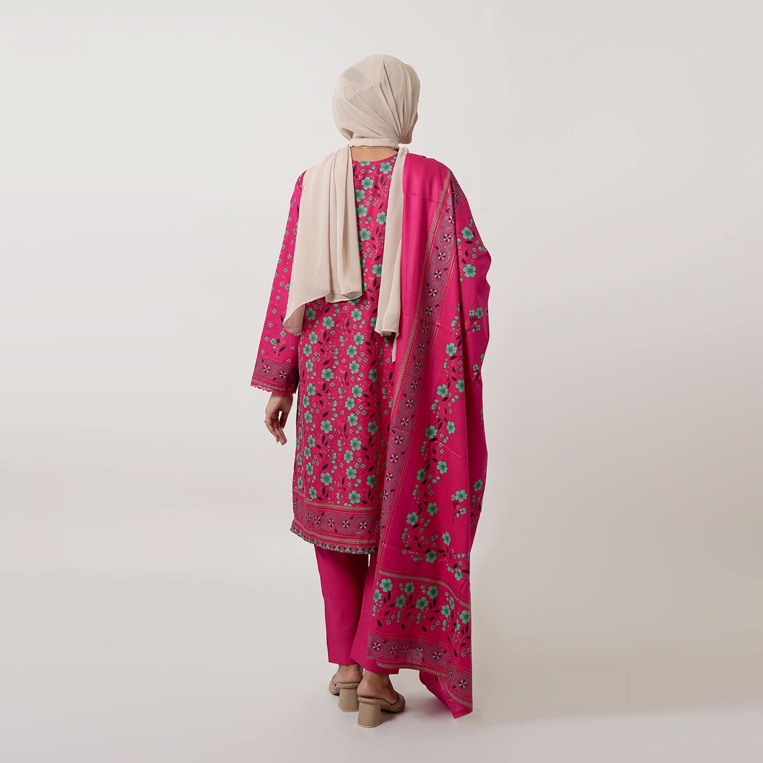 Women's Printed Stitched 3 PCS Suit - Pink, Women Shalwar Suits, Chase Value, Chase Value