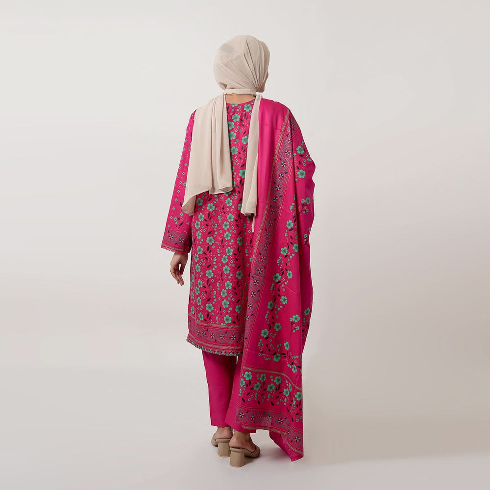 Women's Printed Stitched 3 PCS Suit - Pink, Women Shalwar Suits, Chase Value, Chase Value