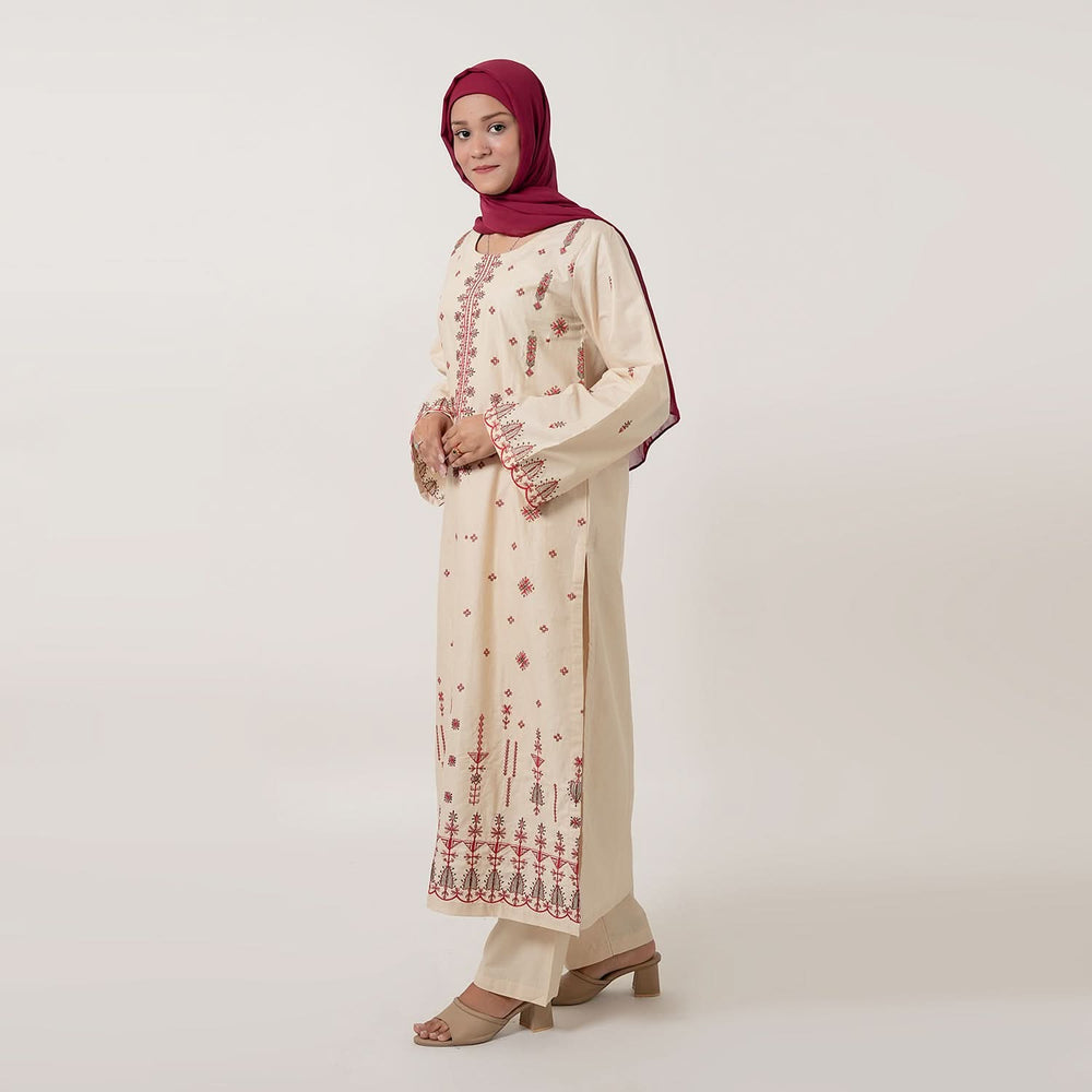 Women's Cotton Embroidered 2Pcs Suit - Fawn, Women Shalwar Suits, Chase Value, Chase Value