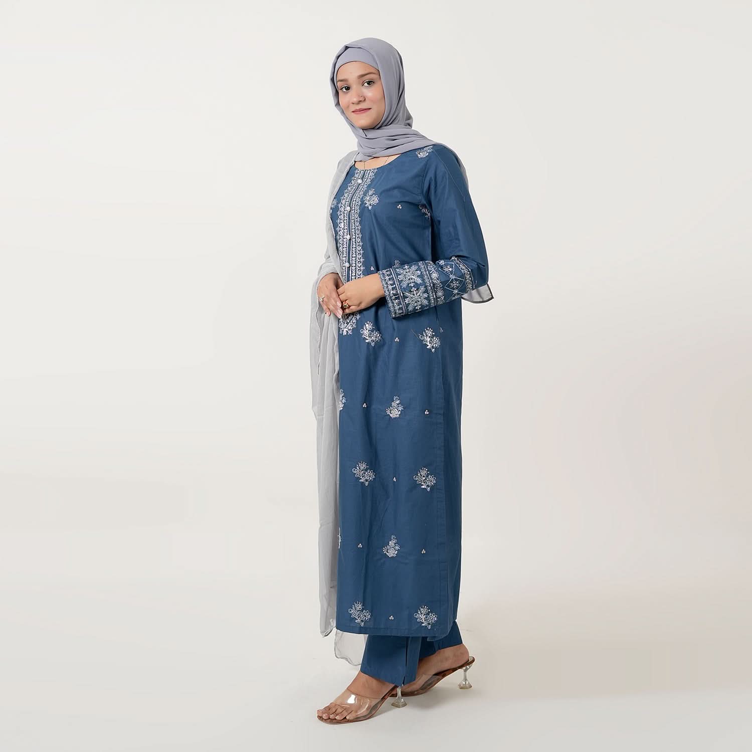 Women's Cotton Embroidered 2Pcs Suit - Dark Blue, Women Shalwar Suits, Chase Value, Chase Value